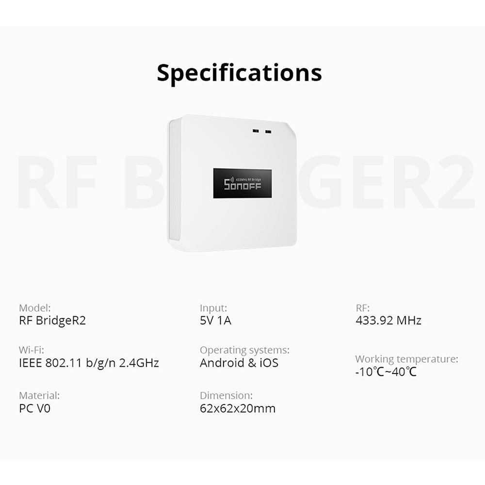 SONOFF RF BridgeR2 433MHz RF Bridge Smart Gateway with APP Control Smart RF Hub Compatible with Google/Alexa/SmartThings