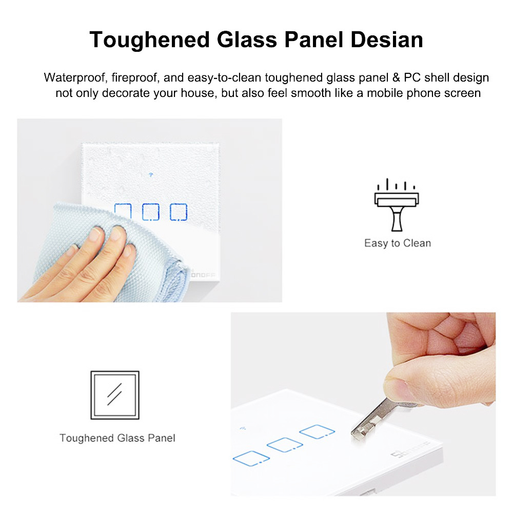 SONOFF T0EU3C-TX 3 Gang Smart WiFi Wall Light Switch 433Mhz RF Remote Control APP/Touch Control Timer