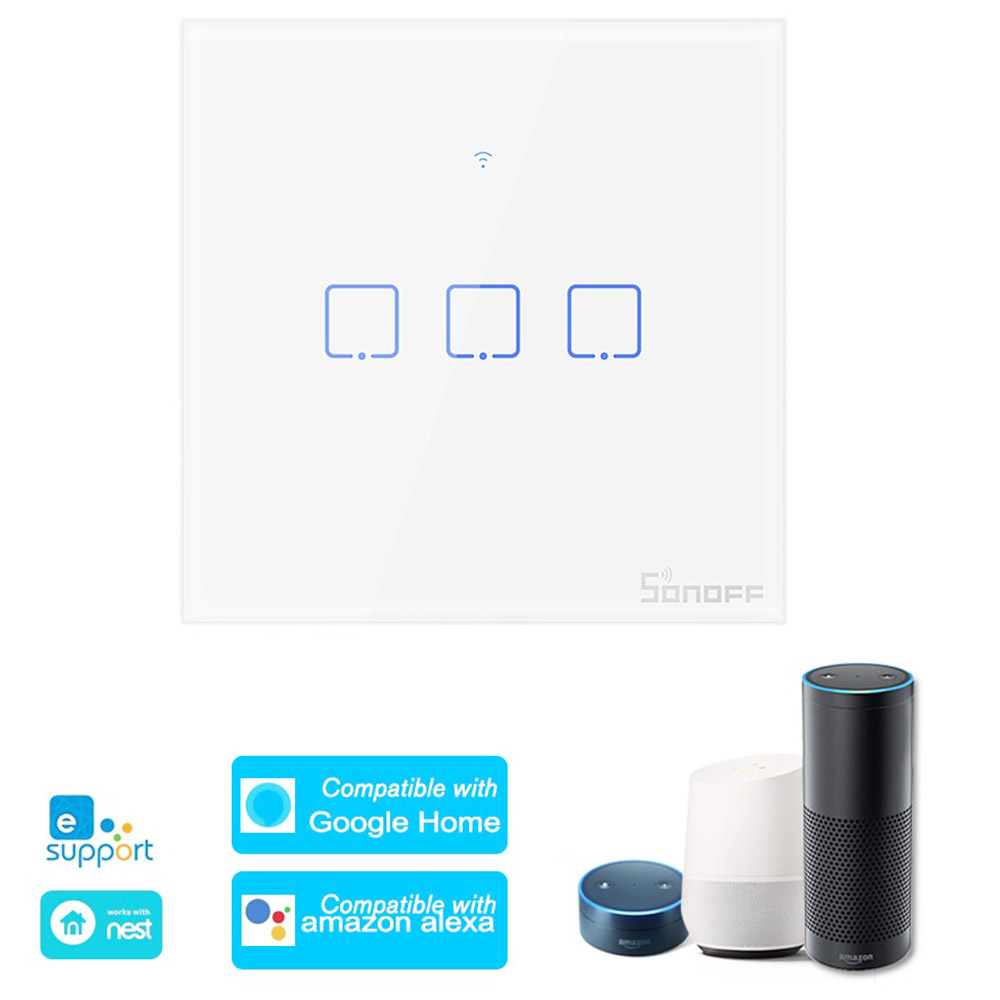 SONOFF T0EU3C-TX 3 Gang Smart WiFi Wall Light Switch 433Mhz RF Remote Control APP/Touch Control Timer