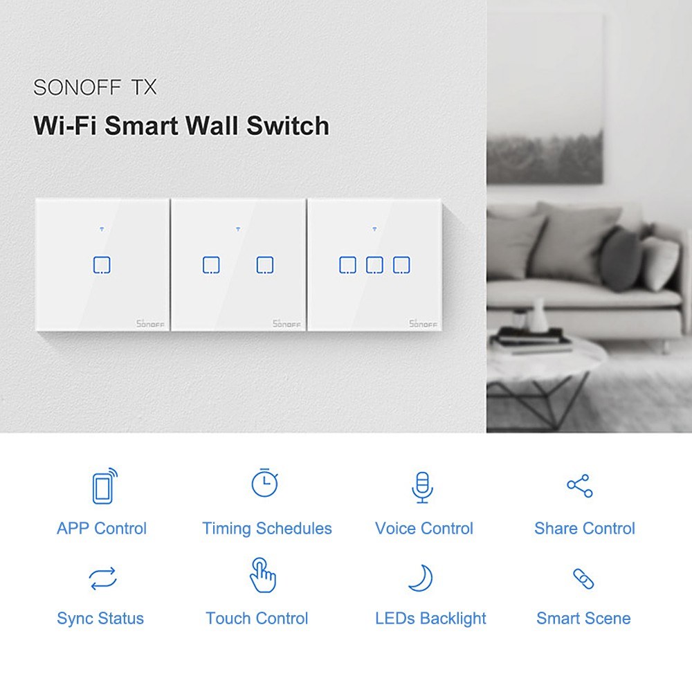 SONOFF T1EU3C-TX 3 Gang Smart WiFi Wall Light Switch Google Home/Alexa