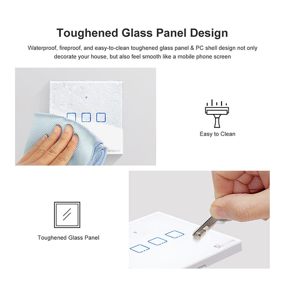 SONOFF T2EU1C-TX Intelligent Switch Series WIFI Wall Switch 433Mhz RF Remote Controlled Wifi Switch Intelligent