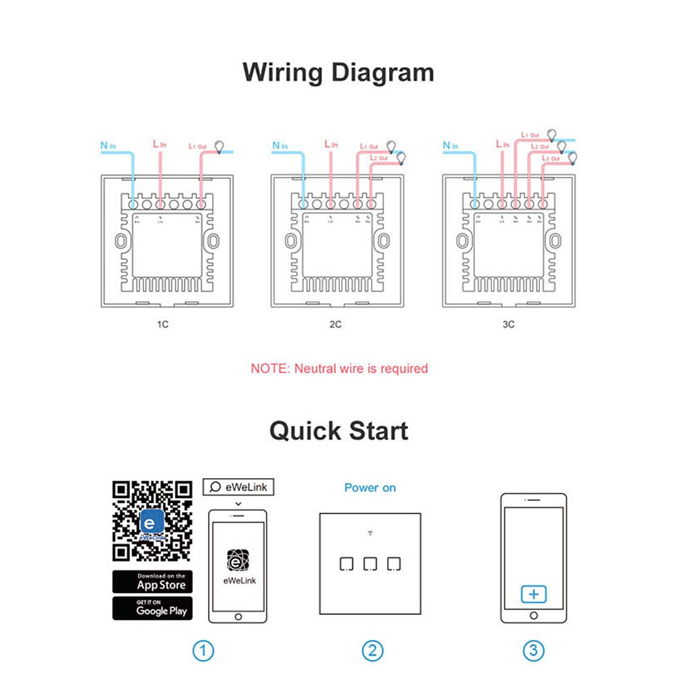 SONOFF T3EU3C Intelligent Switch AC 100-240V 2 Gang TX Series WIFI Wall Switch 433Mhz RF Remote Controlled Wifi Switch