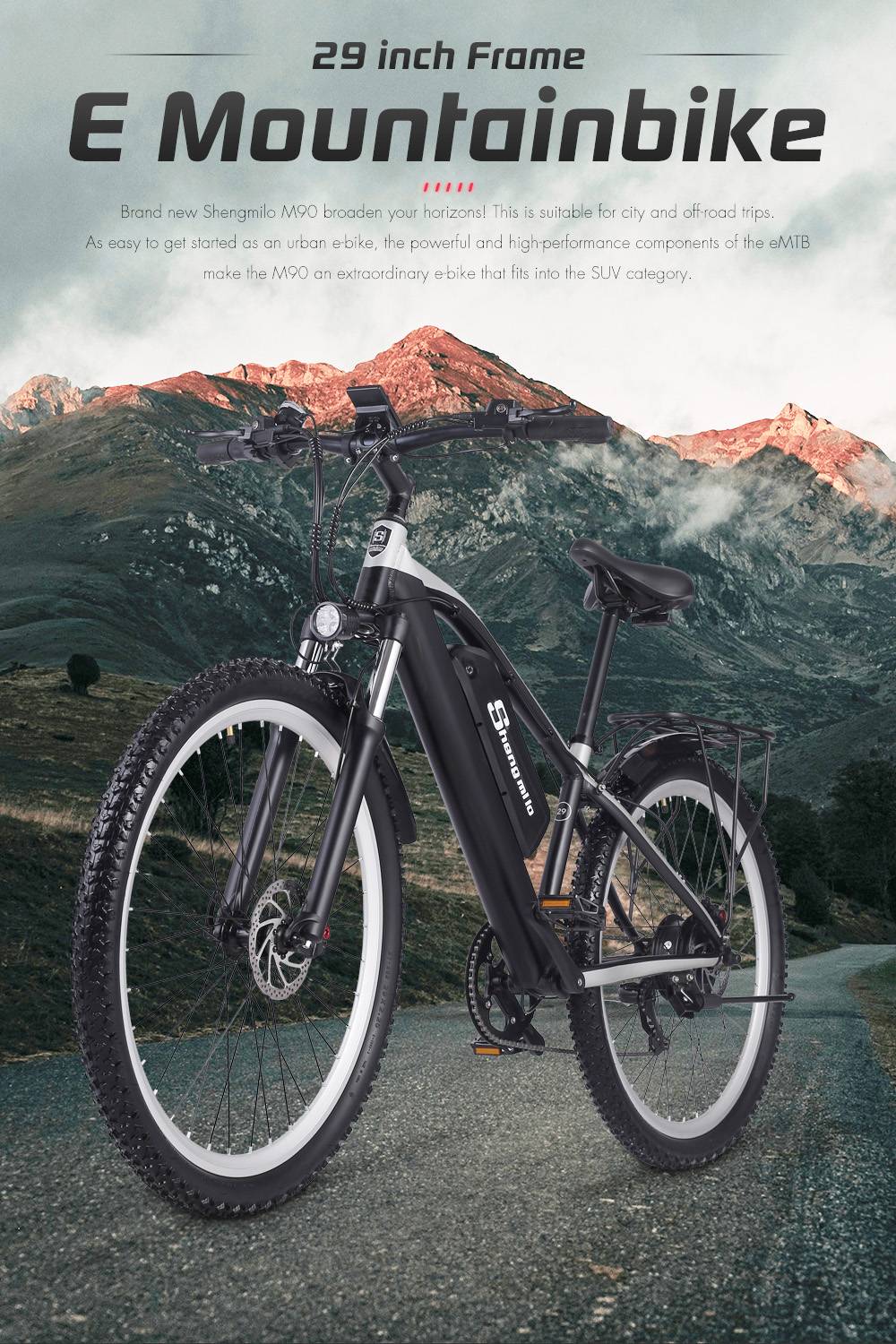 Shengmilo M90 500W 48V 17Ah 29'' Mountain E-bike 40km/h Max Speed 180kg Max Load Electric Bike - Black
