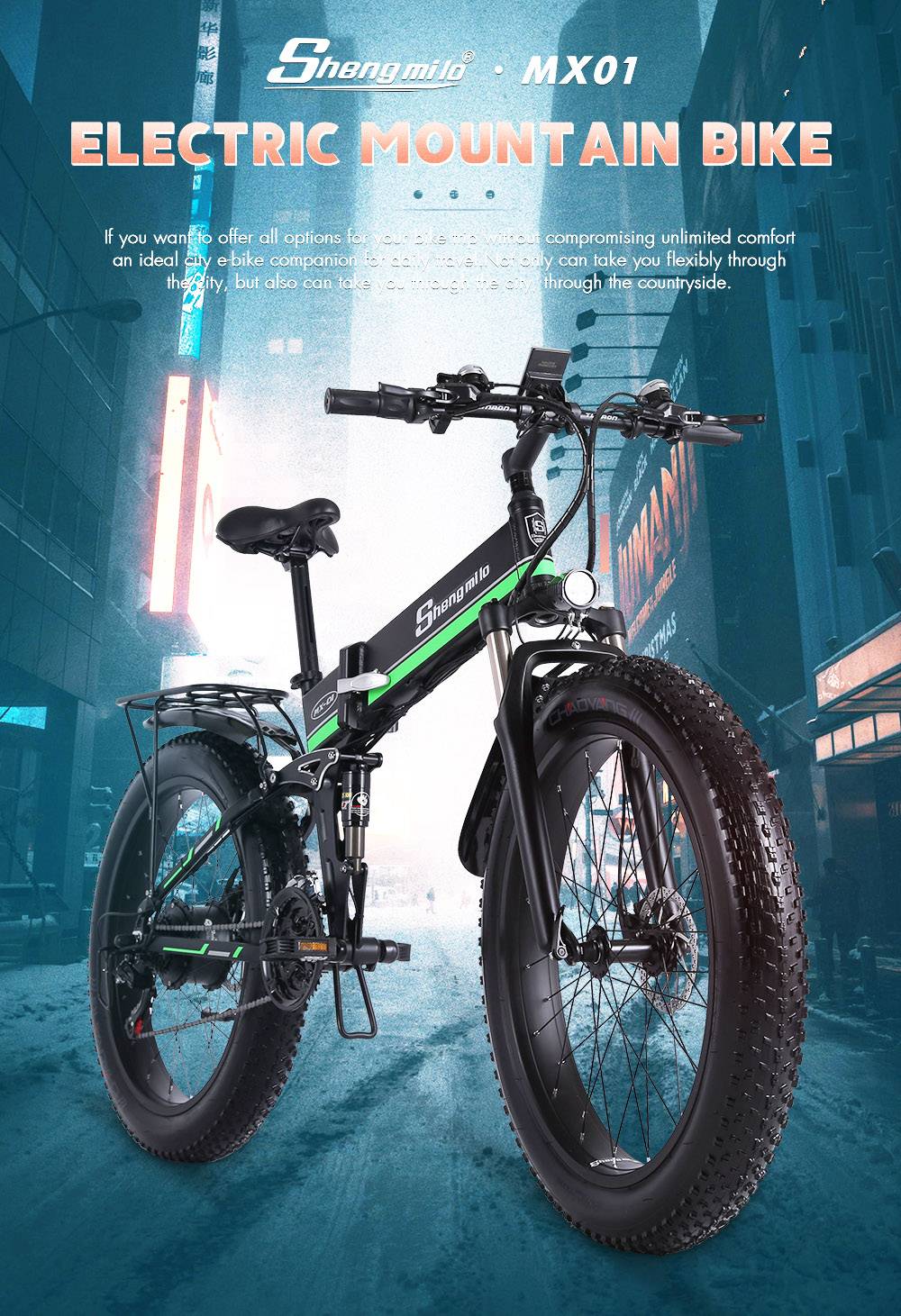 Shengmilo MX01 26 Inches Fat Tire Electric Bike 12 Magnetic Booster Bicycle 1000W 7-Speed Shimano for Snow Mountain 14 Shengmilo MX01 26 Inches Fat Tire Electric Bike 12 Magnetic Booster Bicycle 1000W 7-Speed Shimano for Snow Mountain