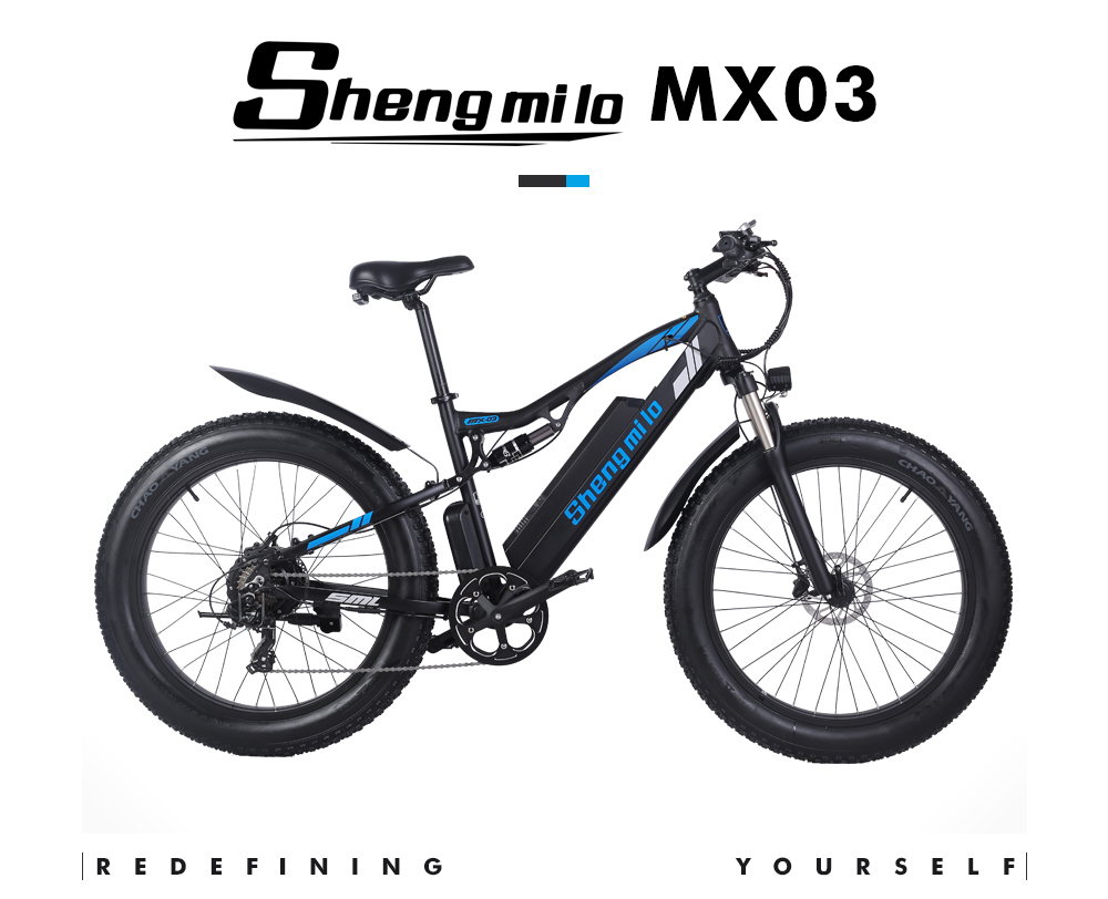 Shengmilo MX03 1000W 48V 17Ah 26 Inch E-bike 40km/h Max Speed 40-50km Mileage Range 180kg Max Load Electric Bike - Black