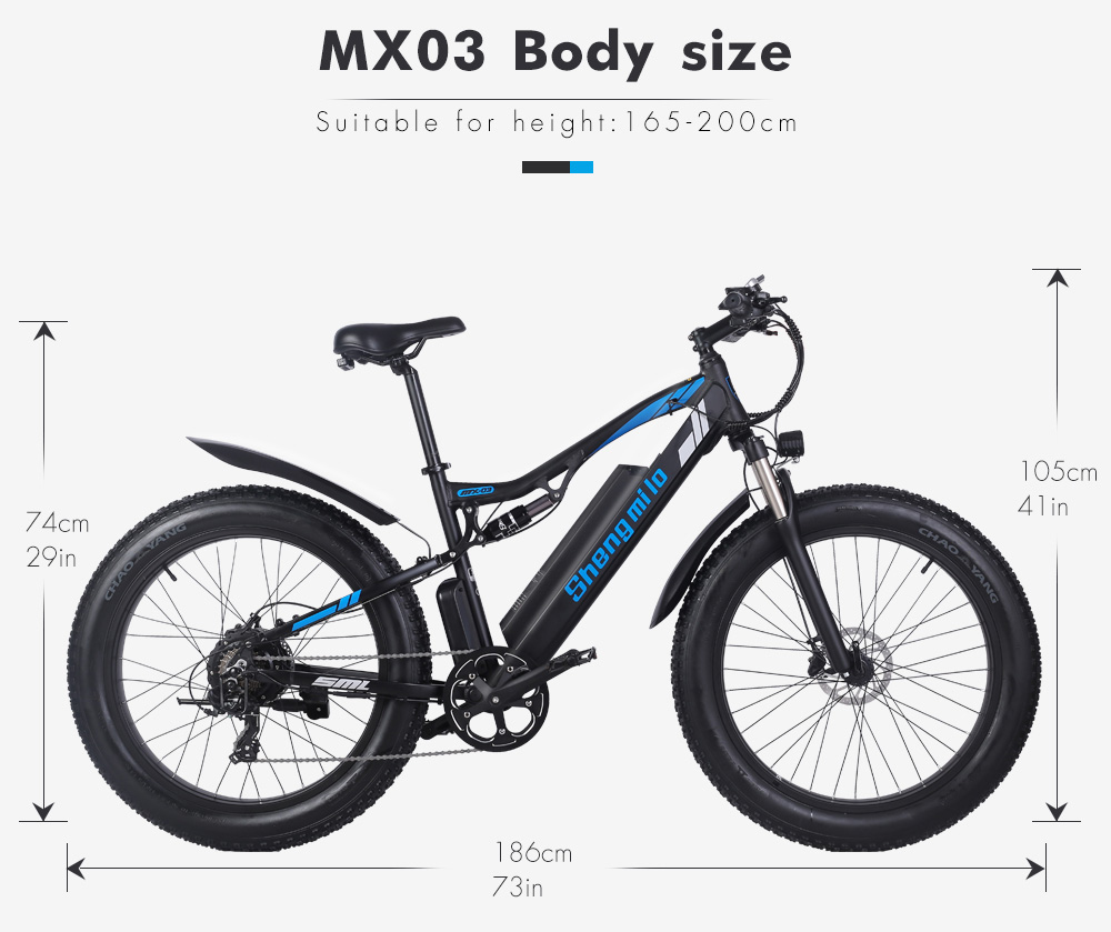 Shengmilo MX03 1000W 48V 17Ah 26 Inch E-bike 40km/h Max Speed 40-50km Mileage Range 180kg Max Load Electric Bike - Black