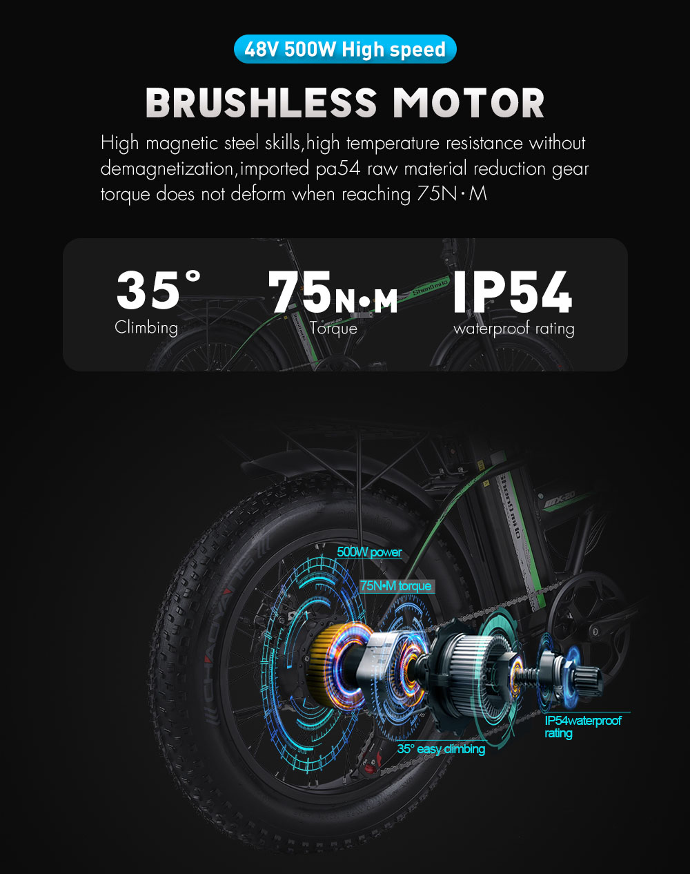 Shengmilo MX20 500W 48V 15Ah 20'' E-bike 40km/h Max Speed 40-50km Mileage Range 150kg Max Load Electric Bike - Black