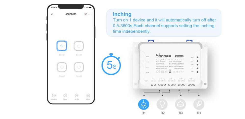 Sonoff 4CH R3 4 Gang WiFi Smart Switch 3 Working Mode Inter lock Inching Self-Locking Smart Home DIY Switch Via Ewelink