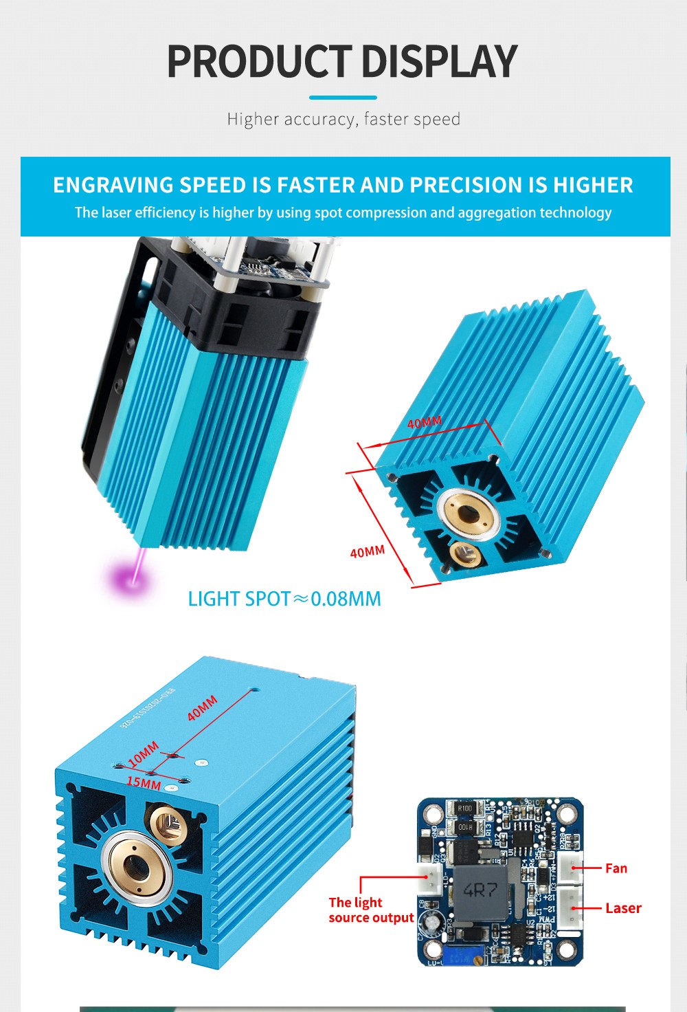 TWO TREES 40W Laser Module LD+FAC 5.5W 450nm Continuous Laser High Precision Focus Block Slide Module Printer Cutter
