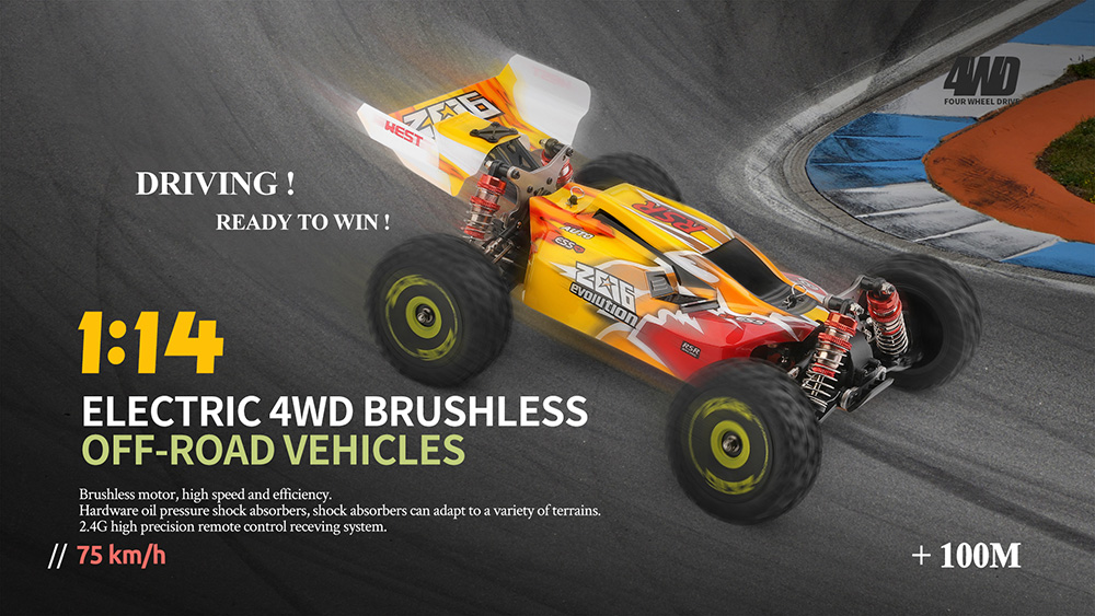 Wltoys 144010 1/14 2.4G 4WD High Speed ​​Racing Brushless RC Fahrzeugmodelle 75km/h