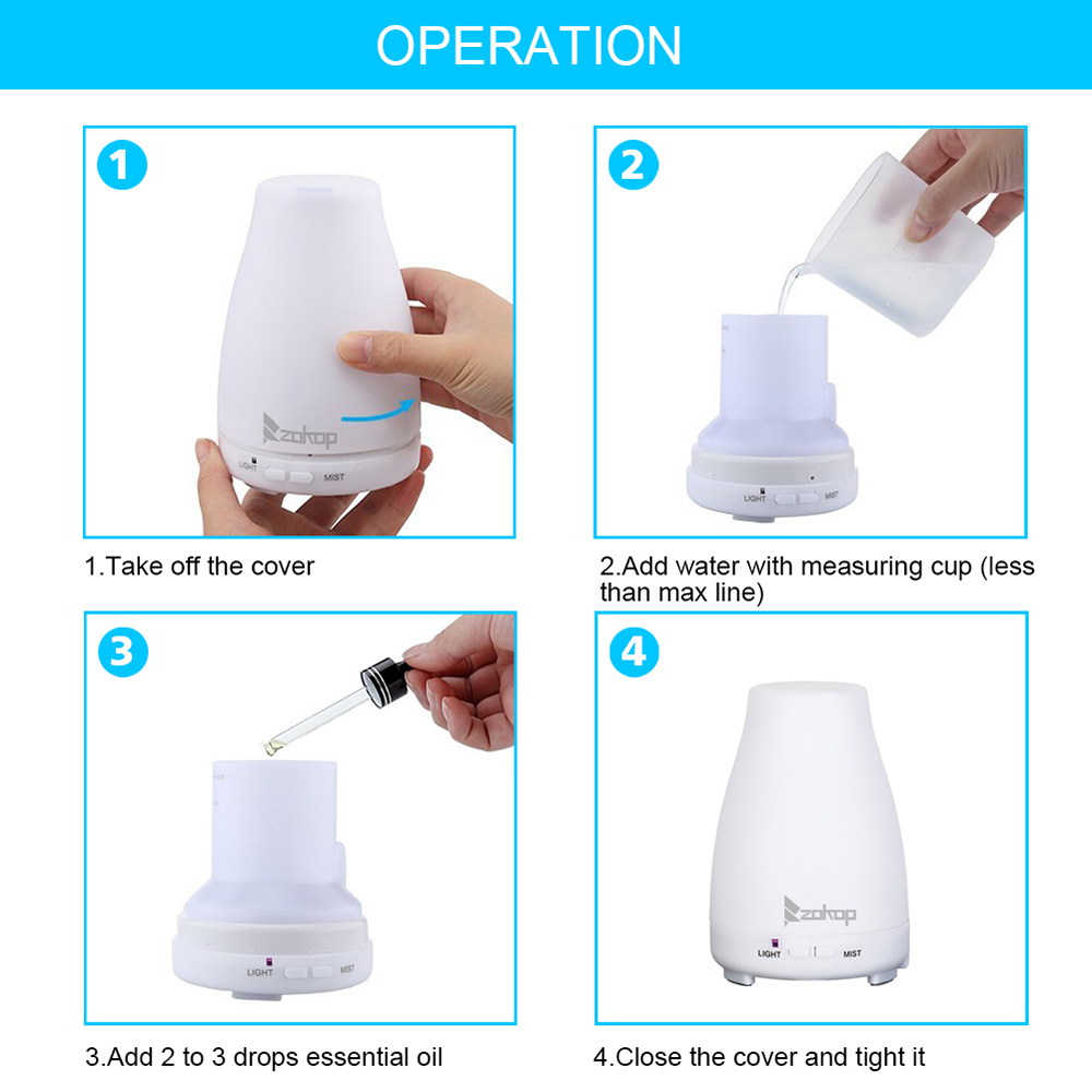 ZOKOP 2249YK 110V 450ML Color Cycling Aroma Diffuser Cold Mist Humidifier with White Controller - US Plug