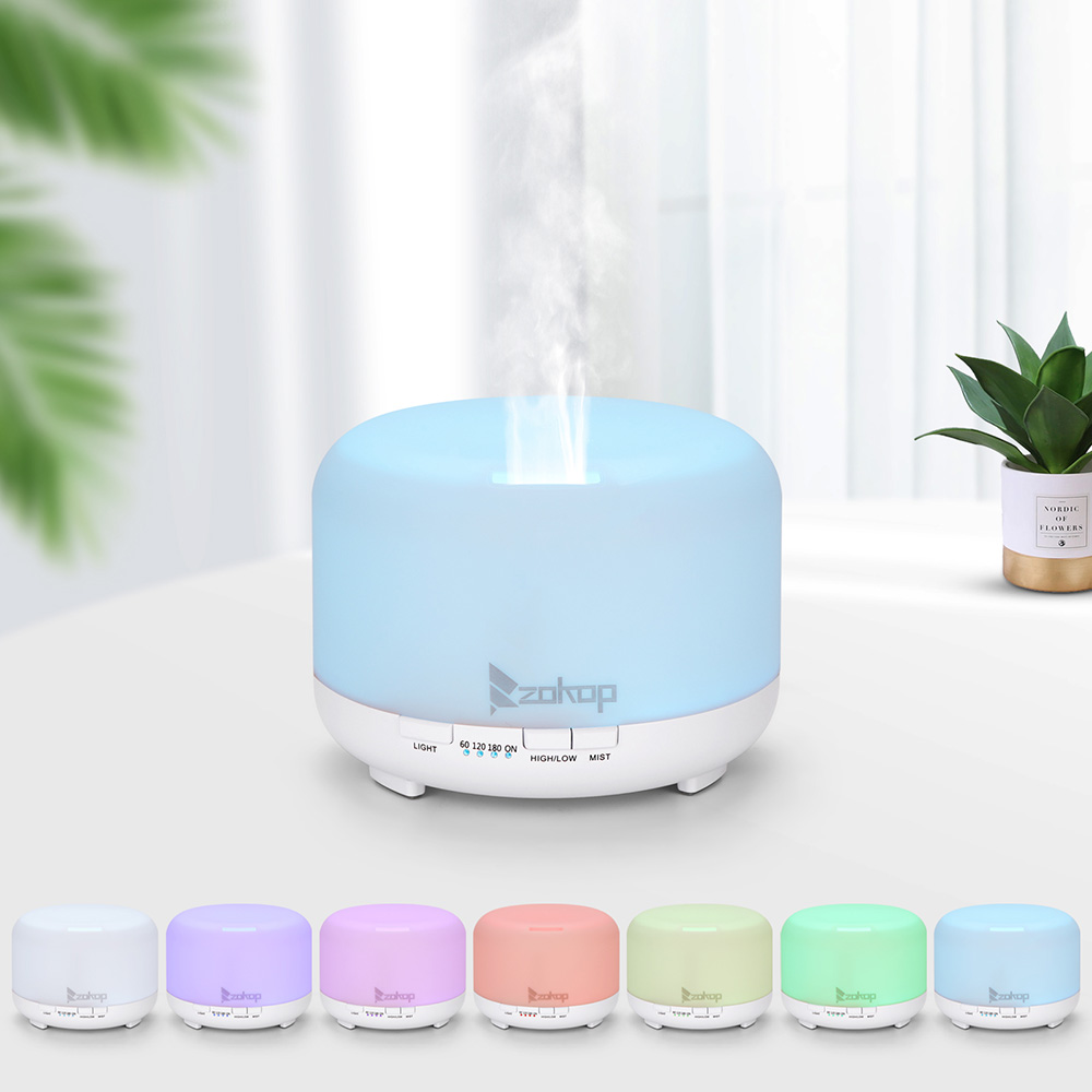 ZOKOP 2289YK 450ml Essential Oil Diffuser Cool Mist Humidifier Perfume Fragrance Vaporizer with 7 Colors Lights