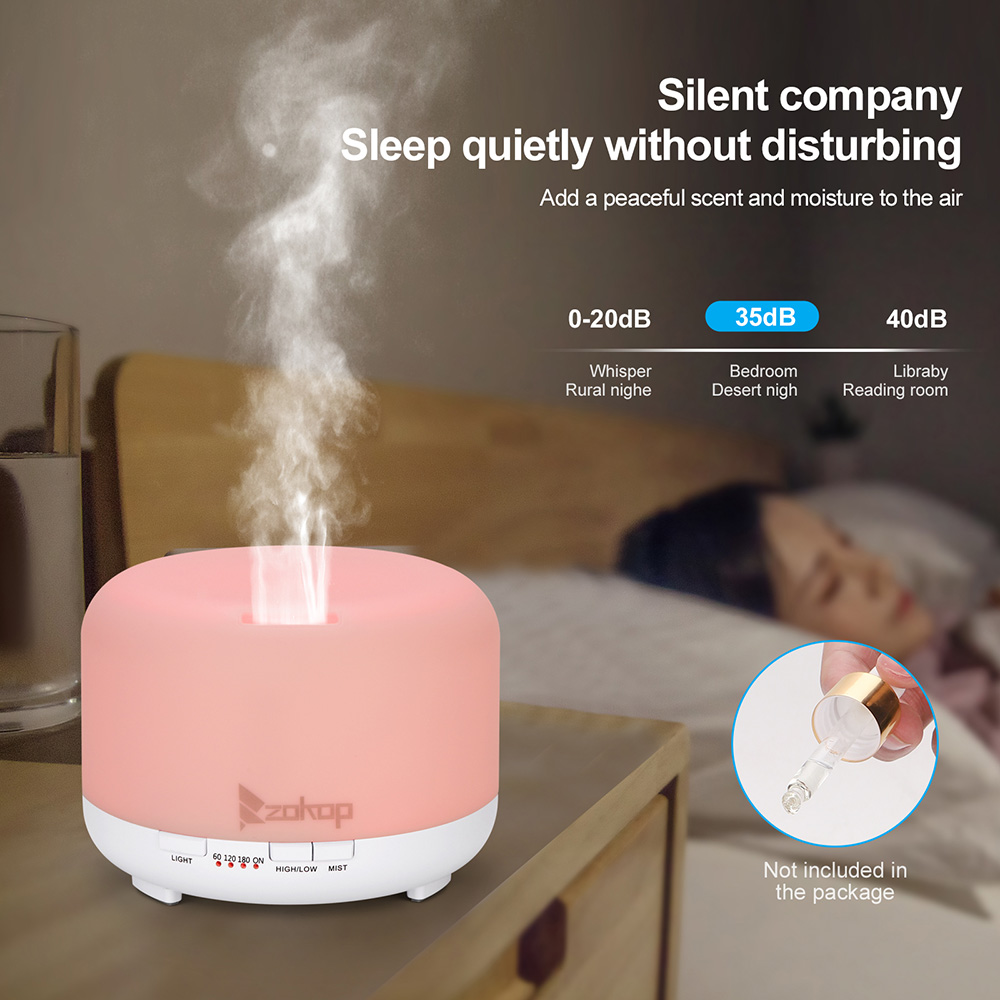 ZOKOP 2289YK 450ml Essential Oil Diffuser Cool Mist Humidifier Perfume Fragrance Vaporizer with 7 Colors Lights