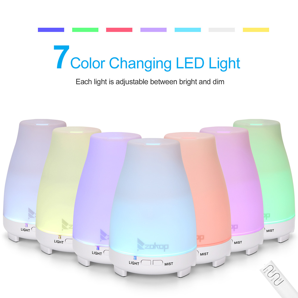 ZOKOP 2368YK 200ML Essential Oil Diffuser Cool Mist Humidifier Perfume Diffuser with 2 Misting Modes 7 Colors Mood Light