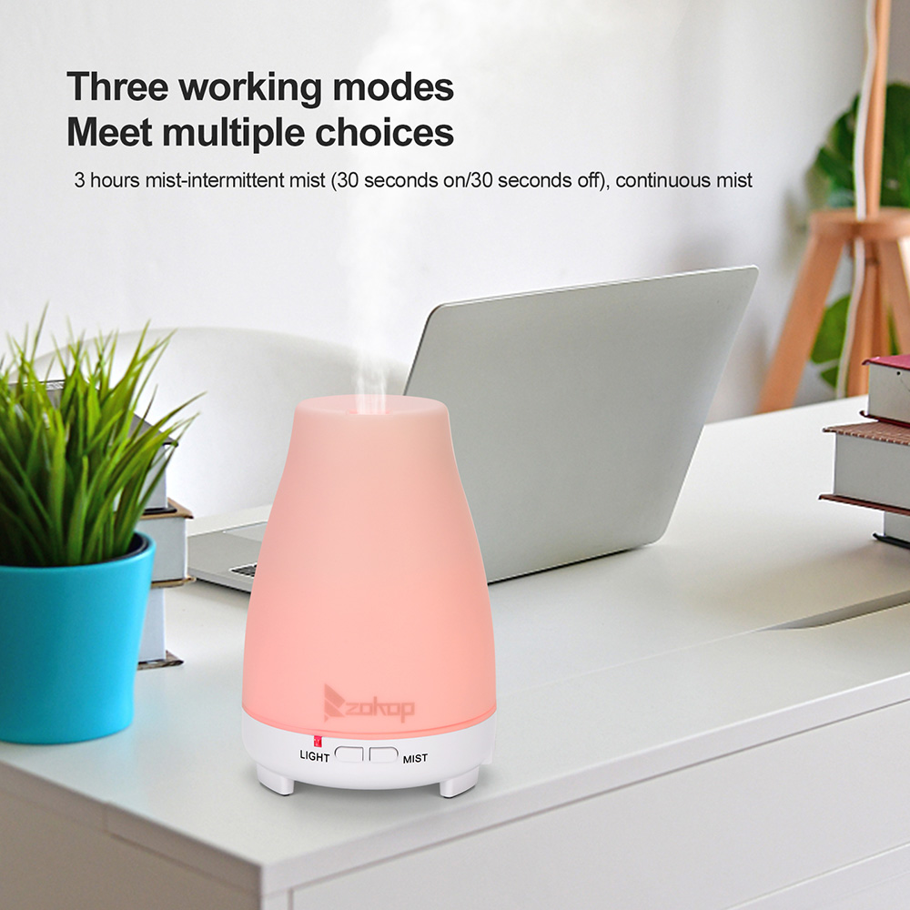 ZOKOP 2368YK 200ML Essential Oil Diffuser Cool Mist Humidifier Perfume Diffuser with 2 Misting Modes 7 Colors Mood Light