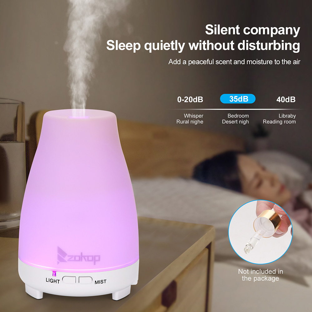 ZOKOP 2368YK 200ML Essential Oil Diffuser Cool Mist Humidifier Perfume Diffuser with 2 Misting Modes 7 Colors Mood Light