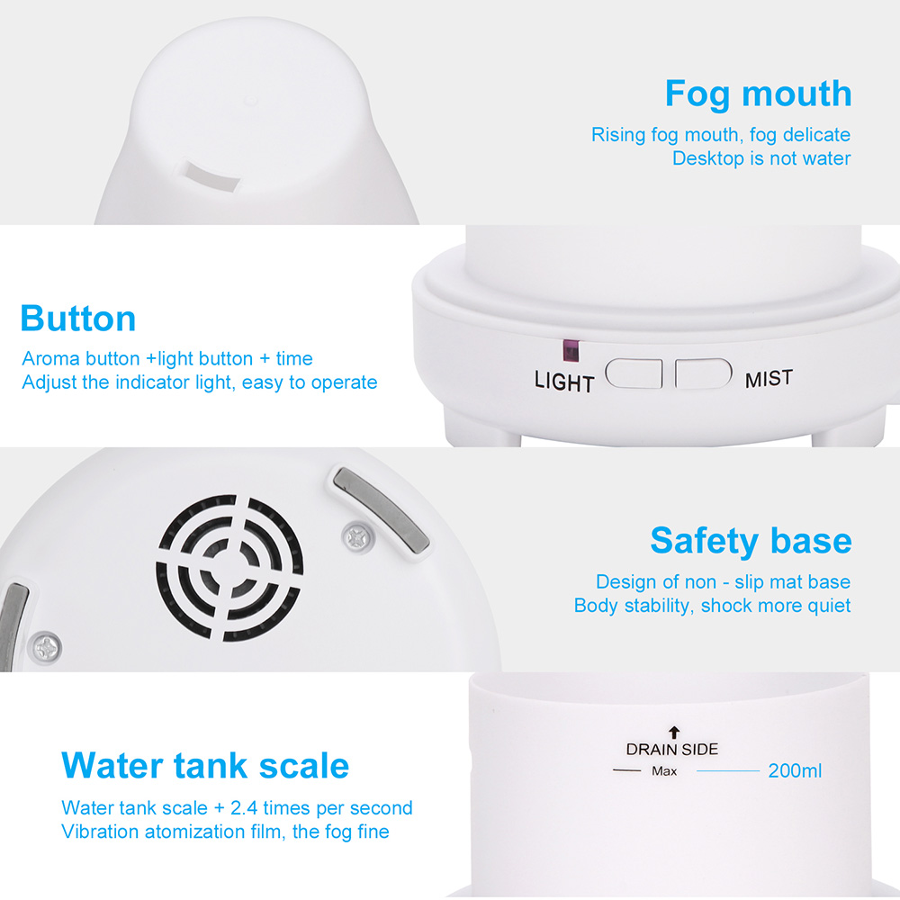 ZOKOP 2368YK 200ML Essential Oil Diffuser Cool Mist Humidifier Perfume Diffuser with 2 Misting Modes 7 Colors Mood Light