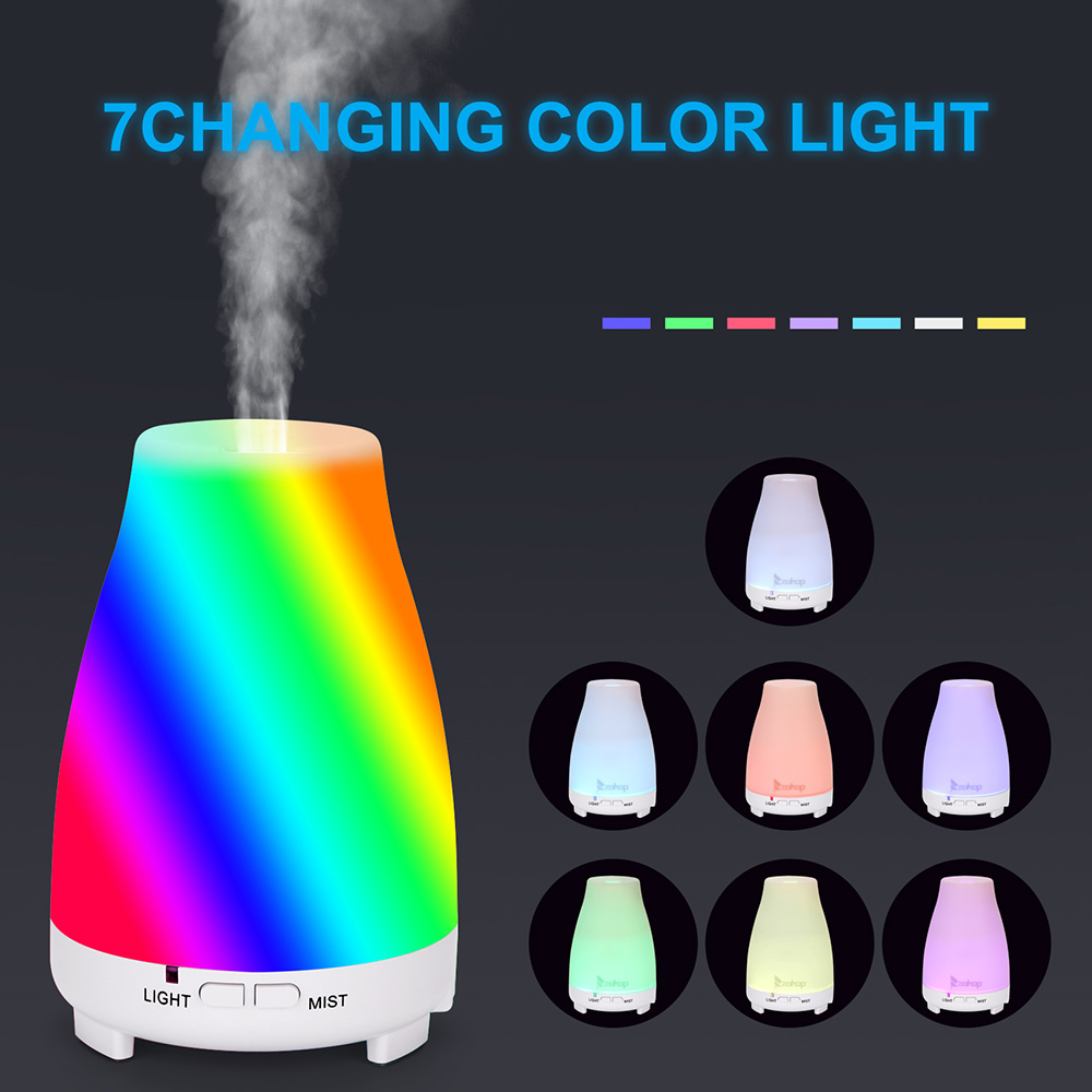 ZOKOP 2368YK 200ML Essential Oil Diffuser Cool Mist Humidifier Perfume Diffuser with 2 Misting Modes 7 Colors Mood Light