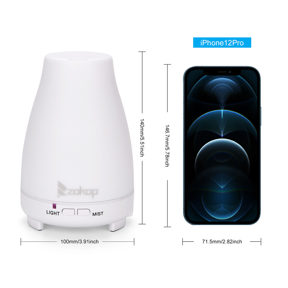 ZOKOP 2368YK 200ML Essential Oil Diffuser Cool Mist Humidifier Perfume Diffuser with 2 Misting Modes 7 Colors Mood Light