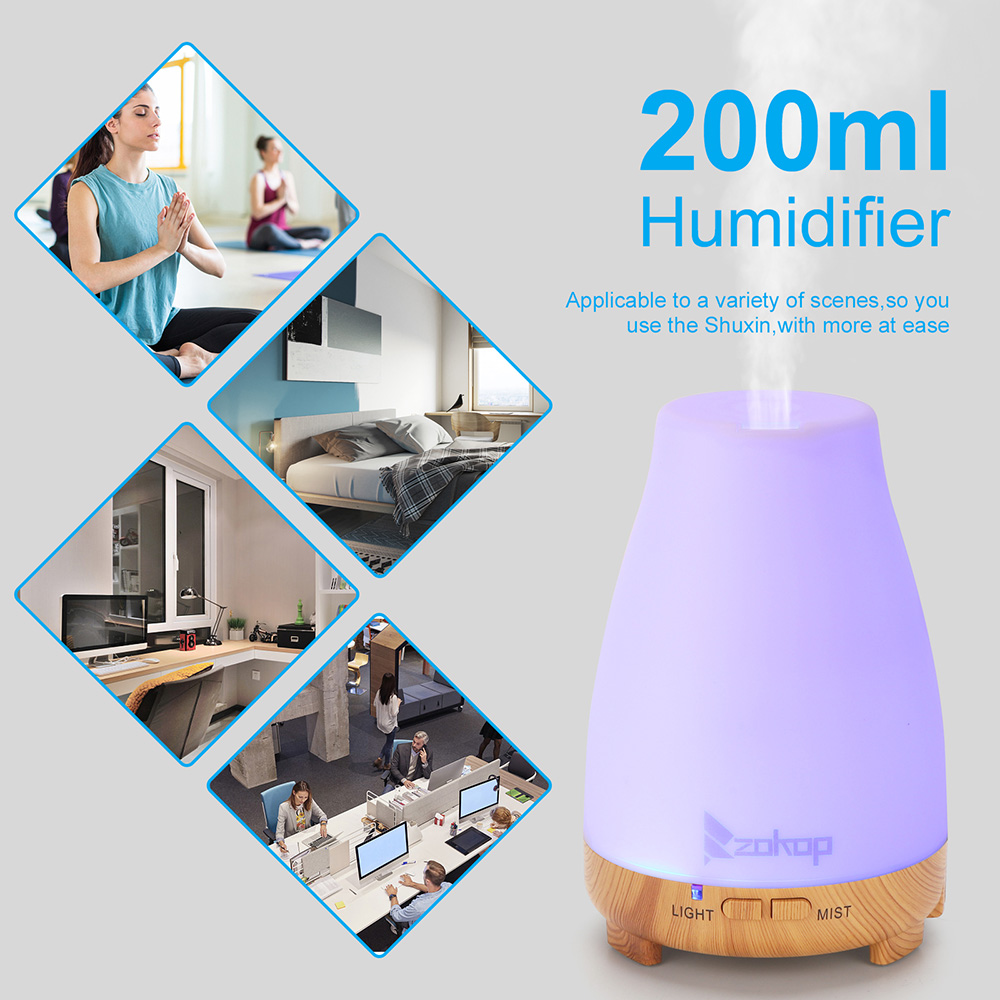 ZOKOP 2369YK 200ML Essential Oil Diffuser Cool Mist Humidifier Perfume Diffuser with White Remote Control