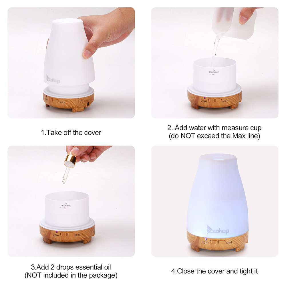 ZOKOP 2369YK 200ML Essential Oil Diffuser Cool Mist Humidifier Perfume Diffuser with White Remote Control