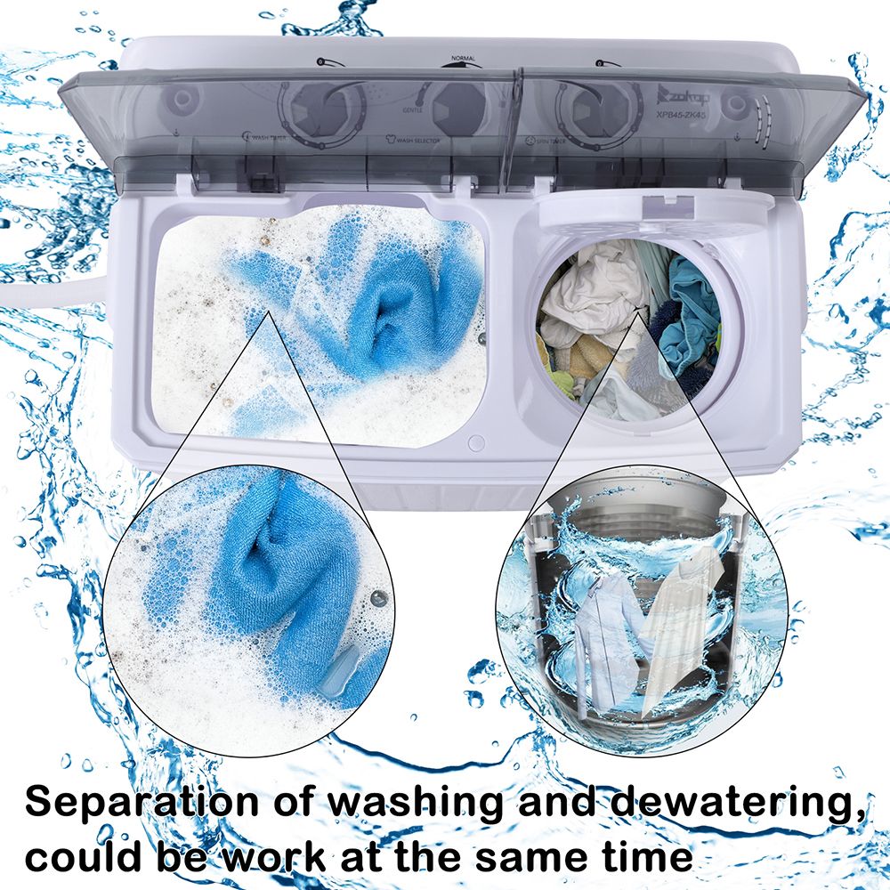 ZOKOP XPB45-ZK45 110V 400W Semi-Automatic Cover Washing Machine with 16.5lbs Capacity - Gray