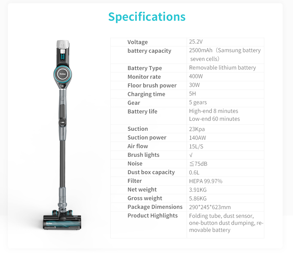 Redkey F10 Cordless Vacuum Cleaner Handheld Wireless Foldable Vacuum Cleaner ortable Cordless 23kPa Carpet Cleaner