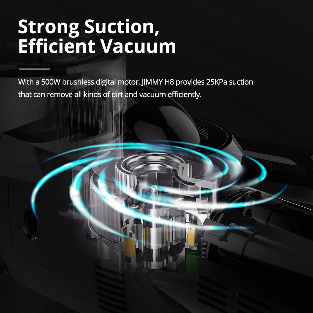 JIMMY H8 Lightweight Smart Handheld Cordless Vacuum Cleaner 160AW 25000Pa Powerful Suction, 500W Motor, 60 Minutes Run Time, Auto Power Adjust LED Display Removable Battery Pack Anti-winding Ultra-low Noise for cleaning floors, furniture by Xiaomi