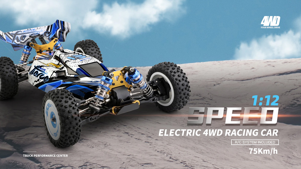 Wltoys 124017 New Upgraded 4300KV Motor 1/12 2.4G 4WD 75km/h Brushless Metal Chassis RC Car RTR - Two Batteries
