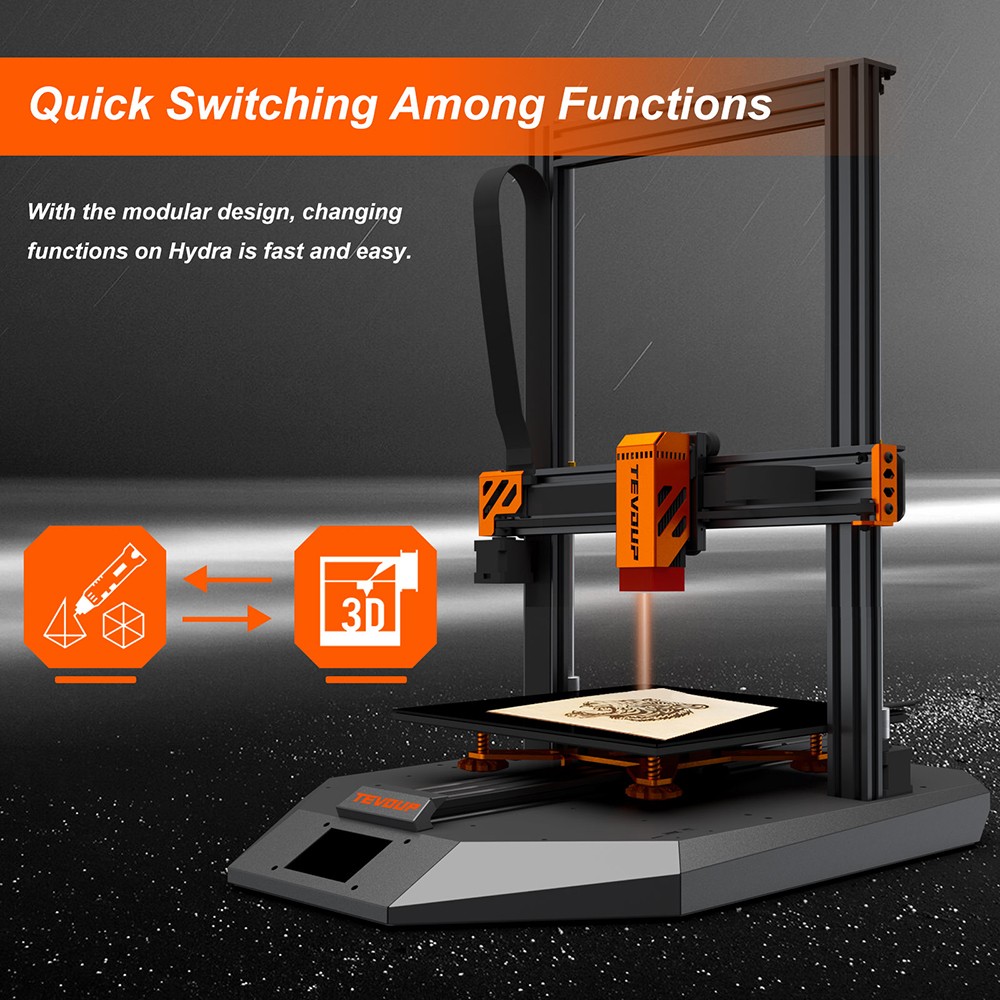TEVOUP HYDRA 2-in-1 3D Printer Laser Engraver, Auto Leveling,  Ultra Silent, Filament Runout Detection, Assembly Within 2 Minutes, 305*305*400mm