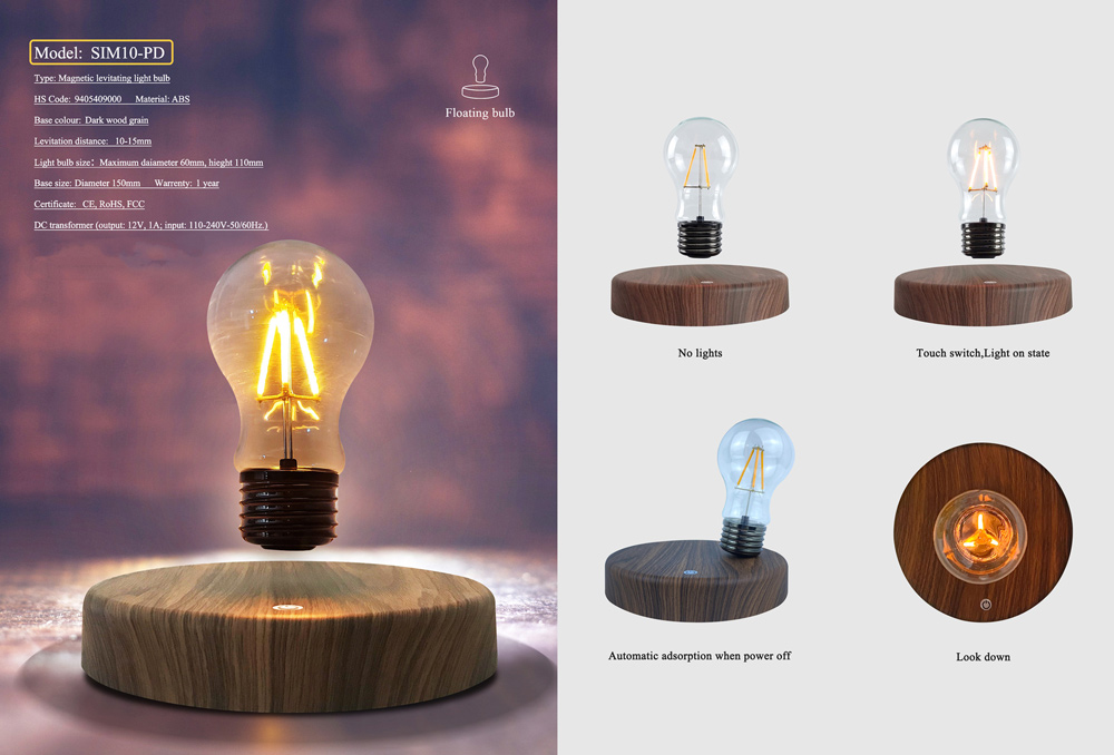 HCNT SIM10-PD Wooden Design Magnetic Levitating Light Bulb Floating LED Table Lamp