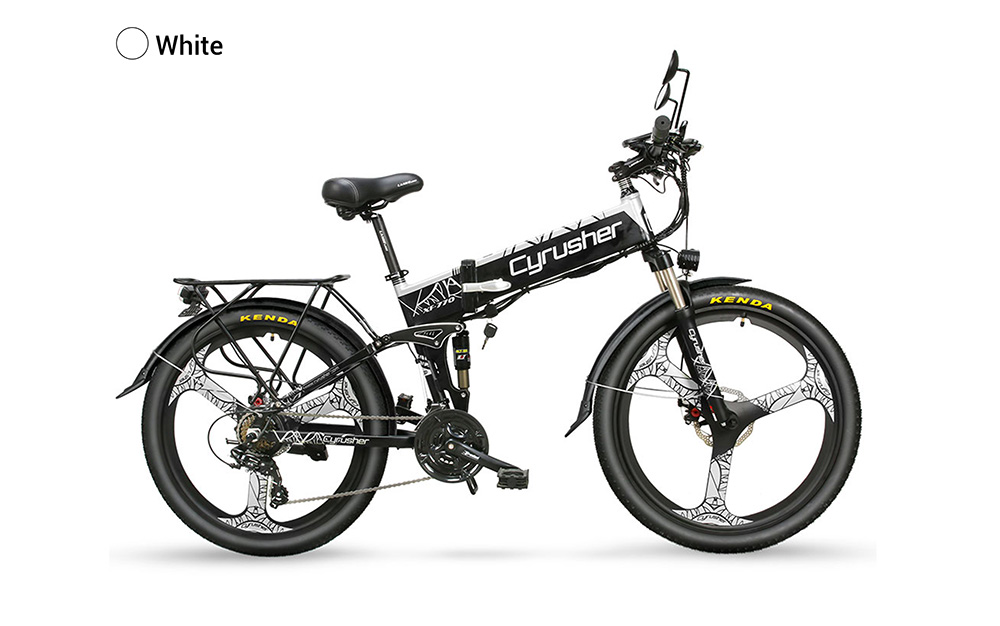 Cyrusher XF770 Folding Electric Bike 500W 48V 10 Ah Hidden Battery 7 Speed Mountain E-bike - White