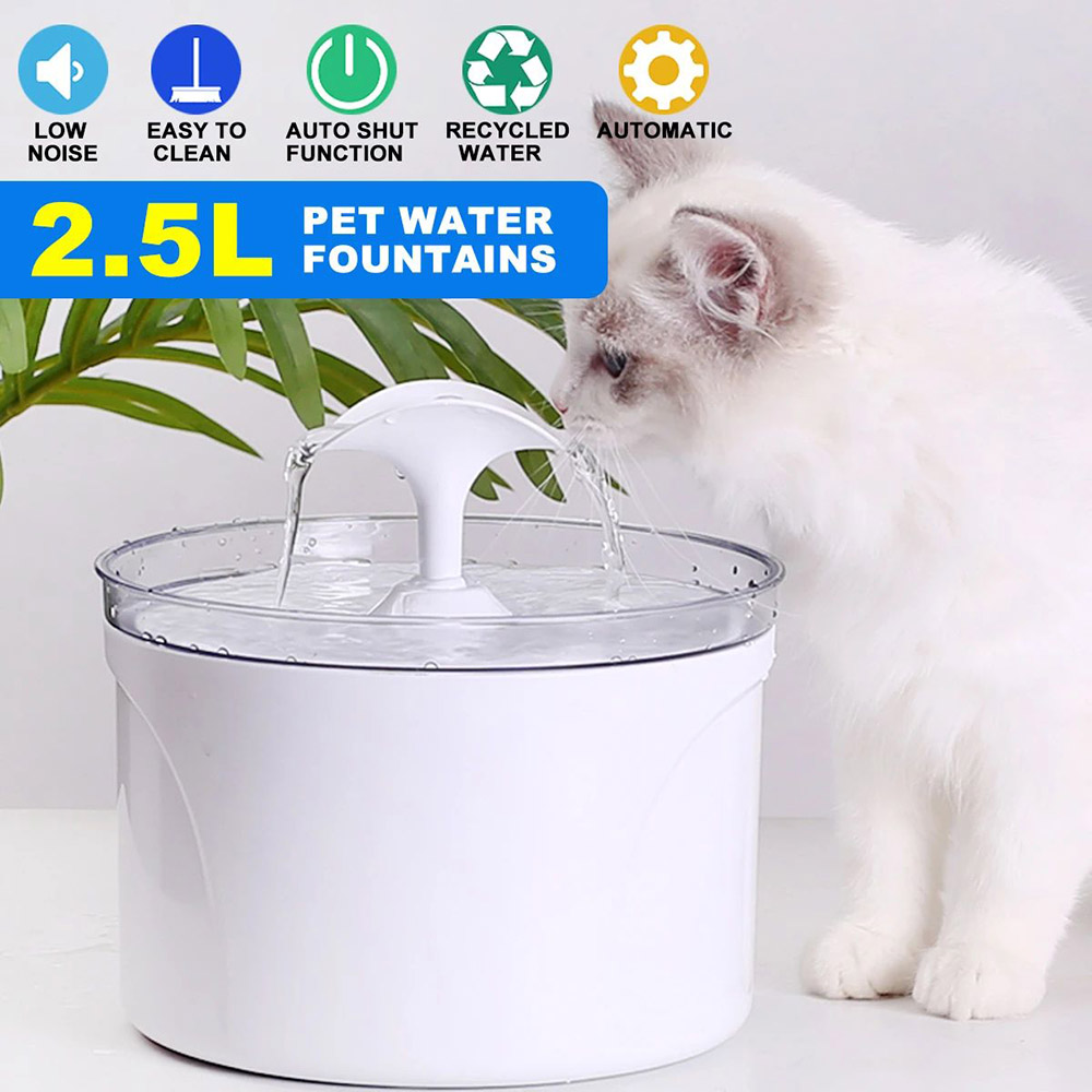 2.5L Pet Cat Water Fountain USB LED Light Automatic Circulation Activated Carbon Multi-filter Safe for Pet Drinking