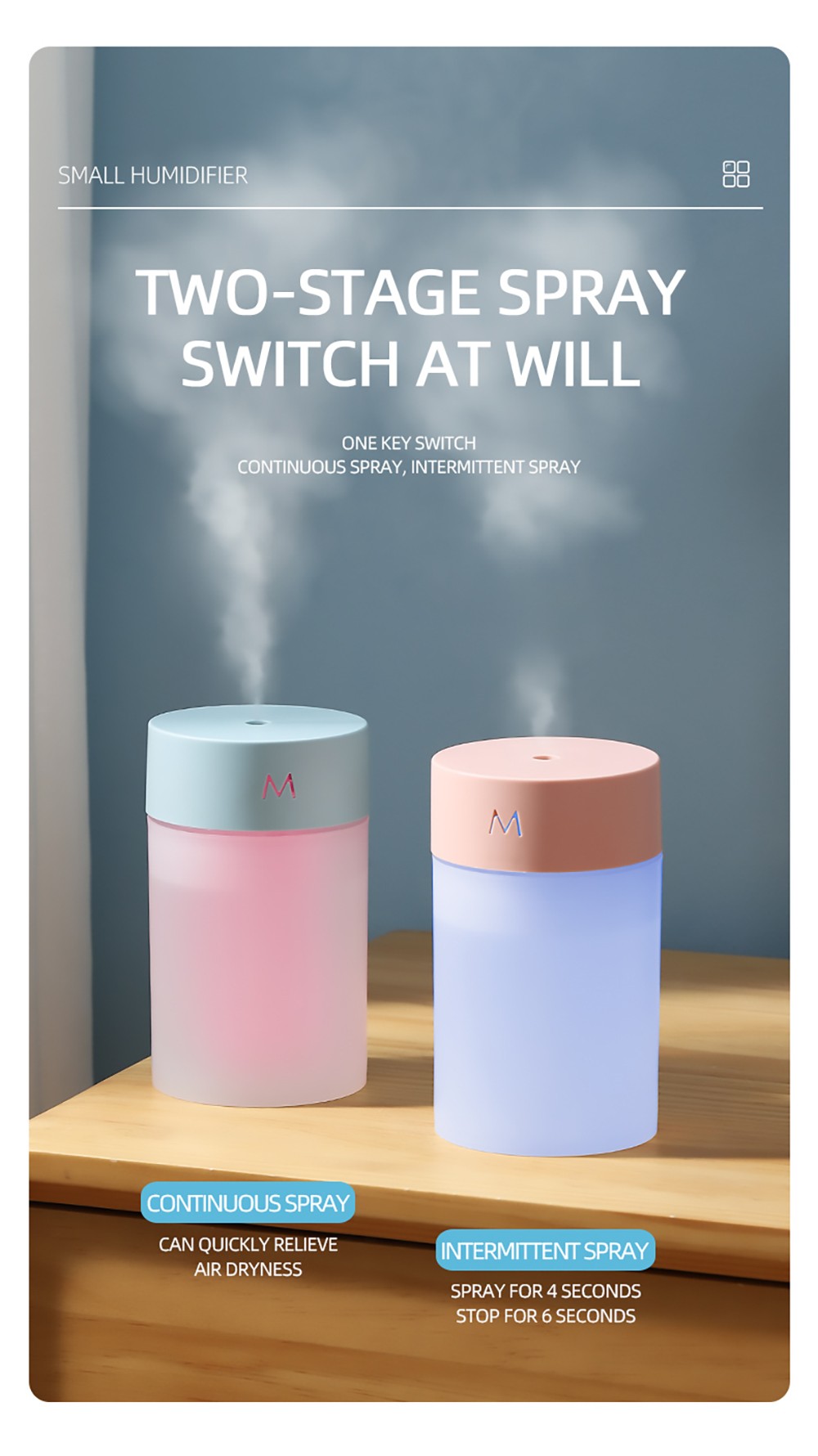 260ML Air Humidifier Ultrasonic Mini Aromatherapy Diffuser Portable Sprayer USB Essential Oil Atomizer LED Lamp - White