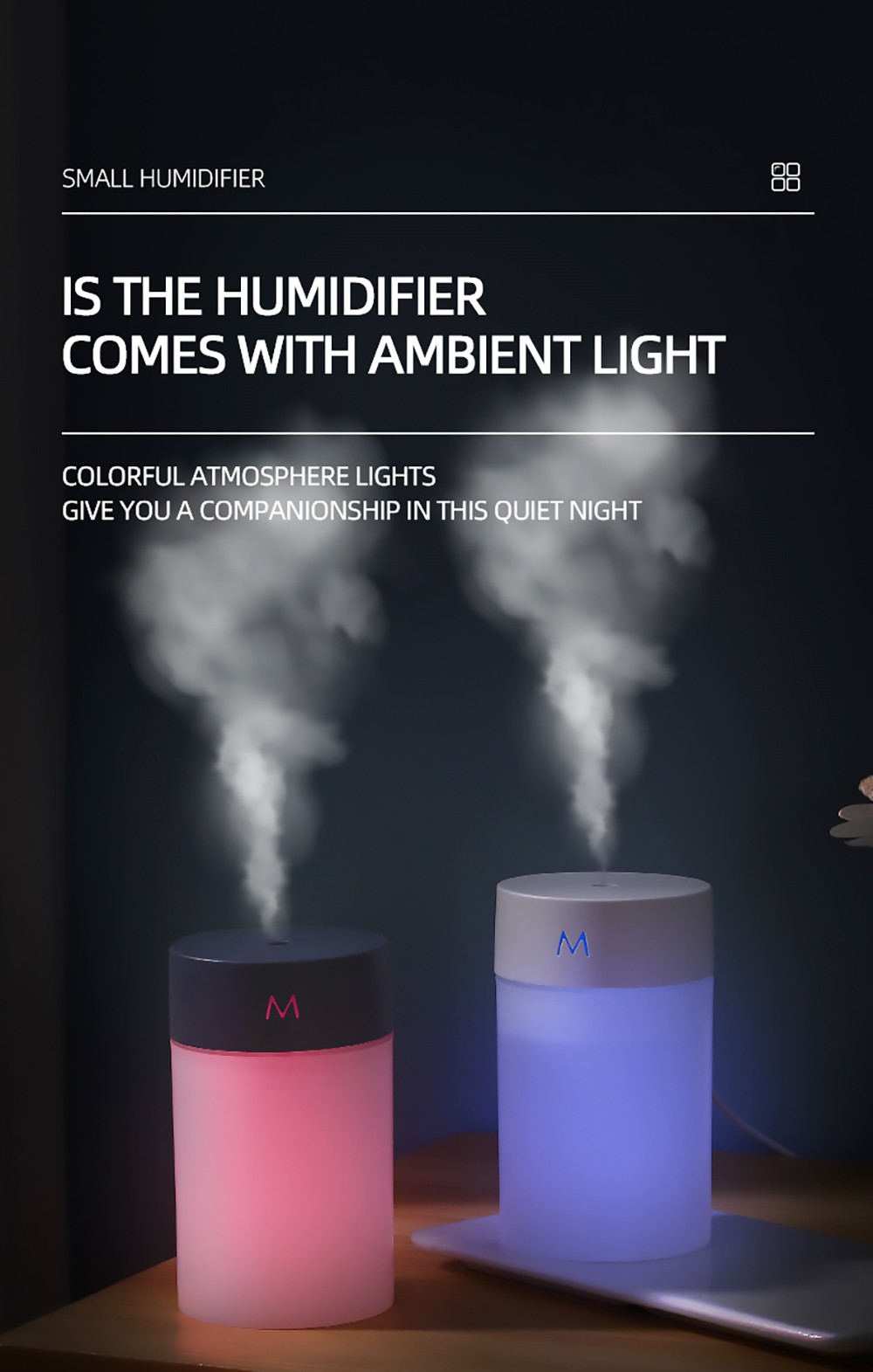 260ML Air Humidifier Ultrasonic Mini Aromatherapy Diffuser Portable Sprayer USB Essential Oil Atomizer LED Lamp - Pink