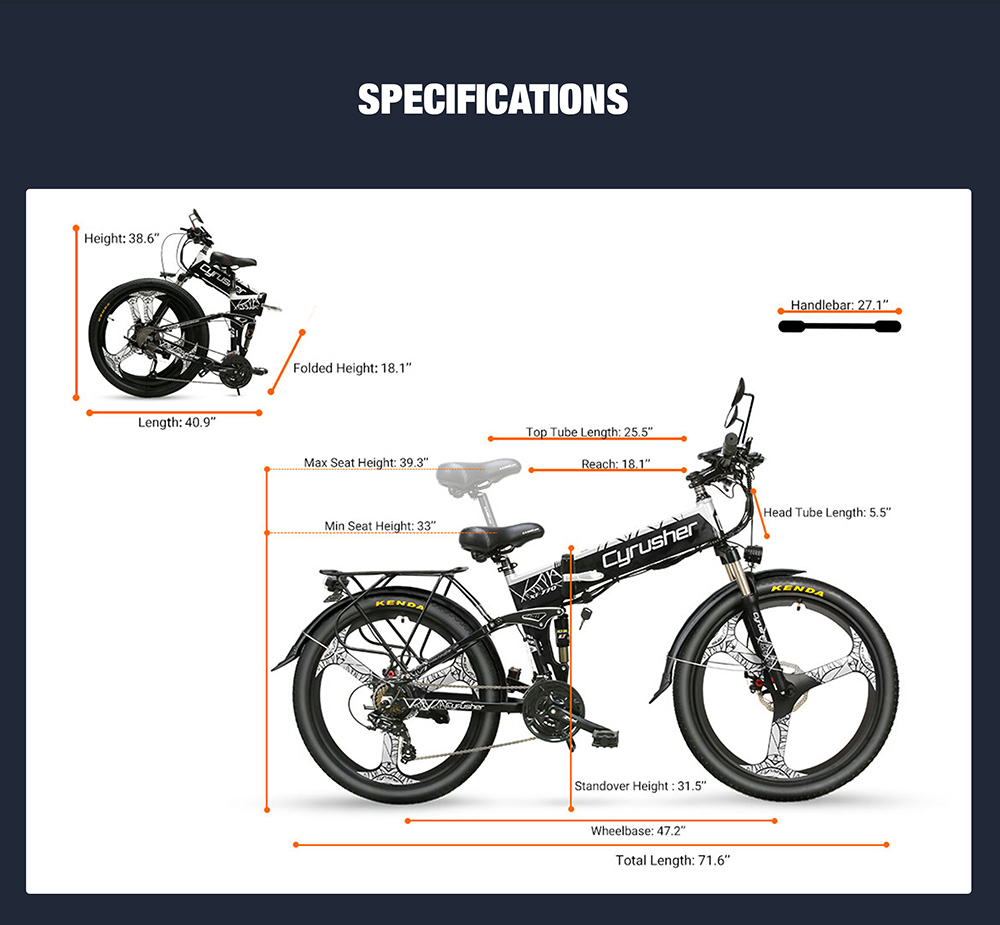 Cyrusher XF770 Folding Electric Bike 500W 48V 10 Ah Hidden Battery 7 Speed Mountain E-bike - Green 12 Cyrusher XF770 Folding Electric Bike 500W 48V 10 Ah Hidden Battery 7 Speed Mountain E-bike - Green