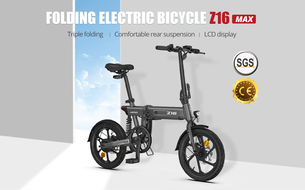HIMO Z16 MAX Folding Electric Bicycle 16 Inch 250W Hall Brushless DC Motor Dual Disc Brake Up To 80km Range Max Speed ​​25km/h 10Ah Battery IPX7 Waterproof Smart Display - Gray
