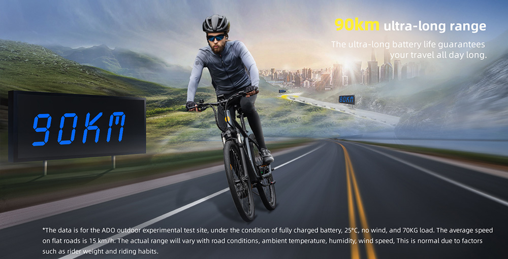 ADO D30 Electric Bicycle 250W Motor Max Speed 25km/h 36V 10.4AH 90km Max Range - Gray