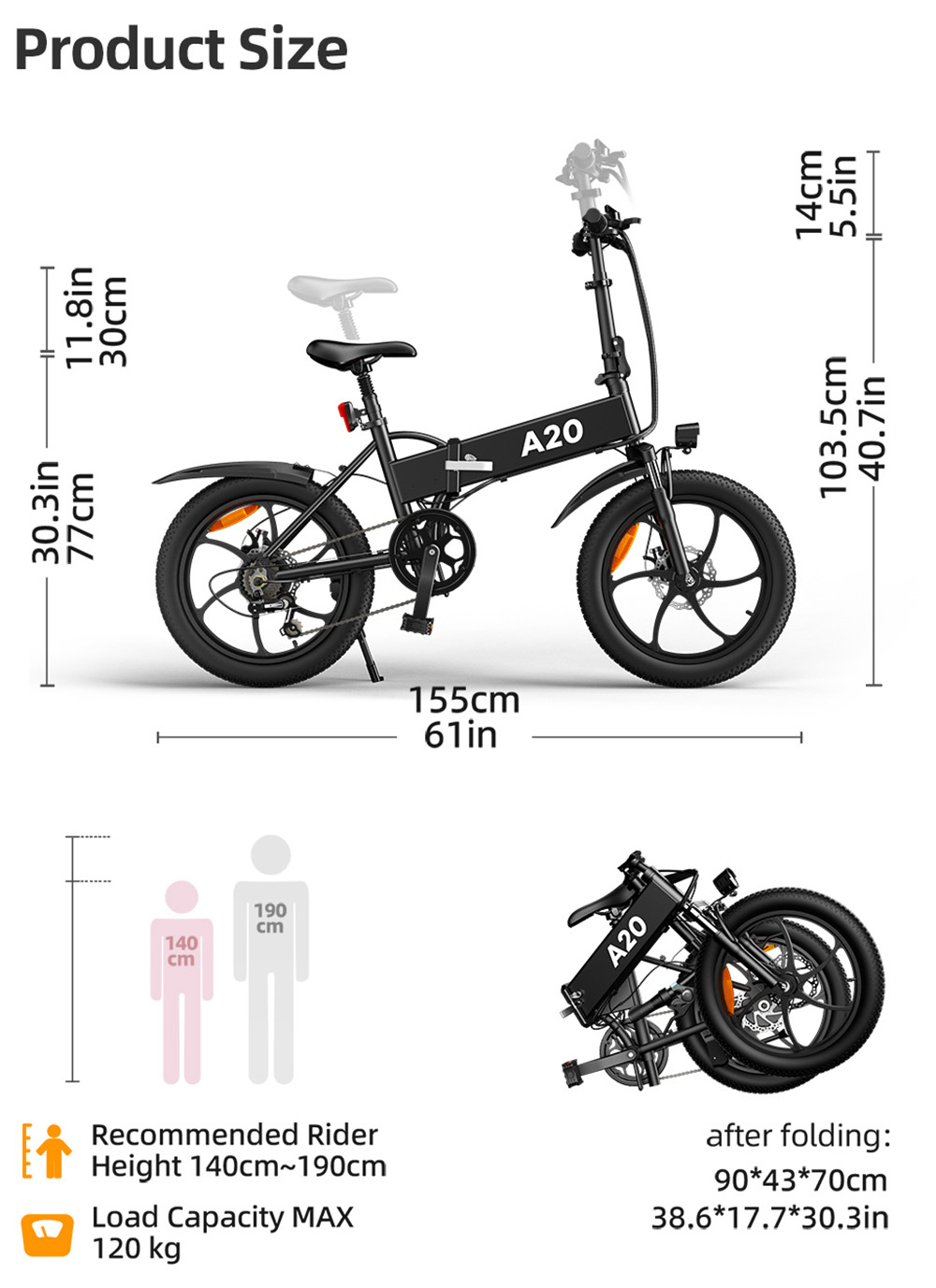 ADO A20+ Electric Folding Bike 20 inch City Bicycle 350W Hall Brushless Gear DC Motor SHIMANO 7-Speed Rear Derailleur 36V 10.4Ah Removable Battery 35km/h Max speed up to 60km Max Range IPX5 Double Shock-absorption Aluminum alloy Frame - White
