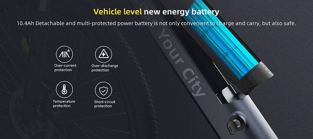 ADO D30 Electric Bicycle 250W Motor Max Speed 25km/h 36V 10.4AH 90km Max Range - Gray