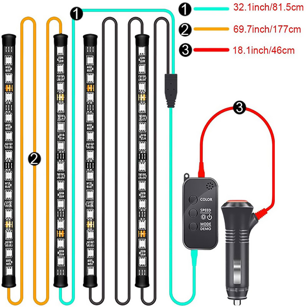 5050RGB LED Car Underfoot Atmosphere Light Belt with Wireless Bluetooth Music APP Control