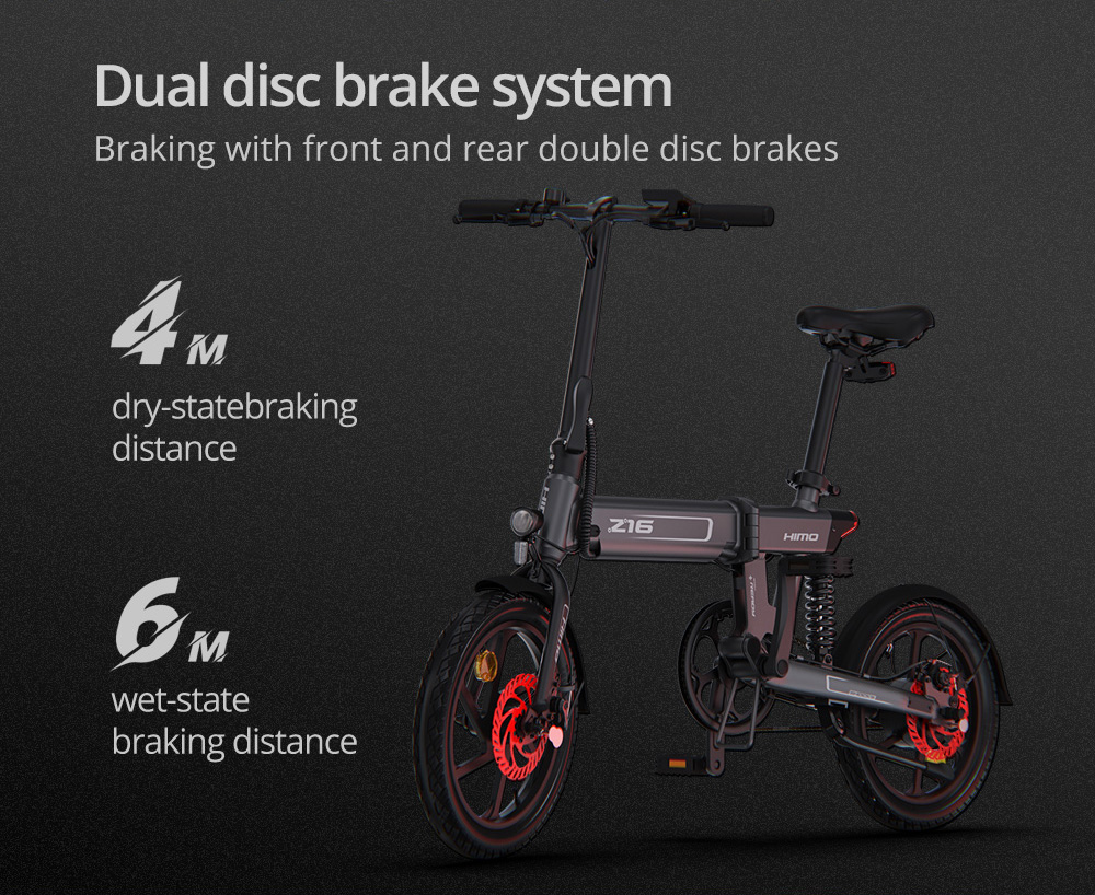 HIMO Z16 MAX Folding Electric Bicycle 16 Inch 250W Hall Brushless DC Motor Dual Disc Brake Up To 80km Range Max Speed 25km/h 10Ah Battery IPX7 Waterproof Smart Display - Gray