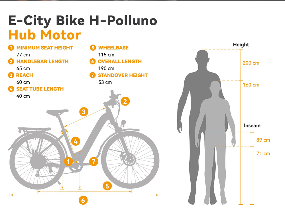 ESKUTE Polluno Electric Bicycle 250W Rear-hub Motor 14.5Ah Battery for 65 Miles Range Urban Bike
