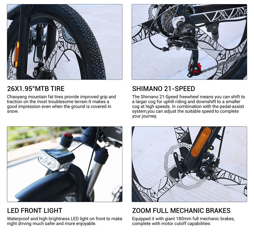 Cyrusher XF770 Folding Electric Bike 500W 48V 10 Ah Hidden Battery 7 Speed Mountain E-bike - White