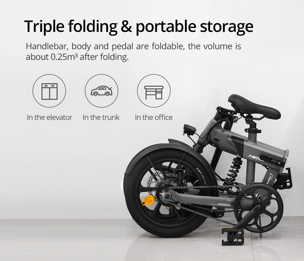 HIMO Z16 MAX Folding Electric Bicycle 16 Inch 250W Hall Brushless DC Motor Dual Disc Brake Up To 80km Range Max Speed ​​25km/h 10Ah Battery IPX7 Waterproof Smart Display - Gray