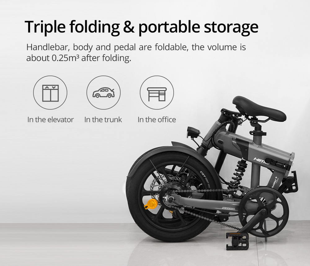 HIMO Z16 MAX Folding Electric Bicycle 16 Inch 250W Hall Brushless DC Motor Dual Disc Brake Up To 80km Range Max Speed 25km/h 10Ah Battery IPX7 Waterproof Smart Display - Gray