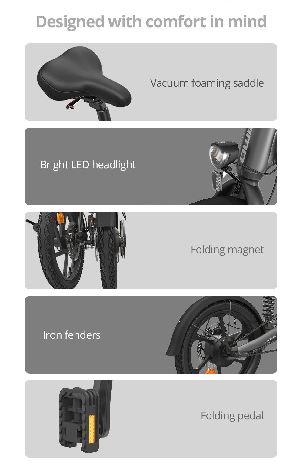 HIMO Z16 MAX Folding Electric Bicycle 16 Inch 250W Hall Brushless DC Motor Dual Disc Brake Up To 80km Range Max Speed 25km/h 10Ah Battery IPX7 Waterproof Smart Display - Gray