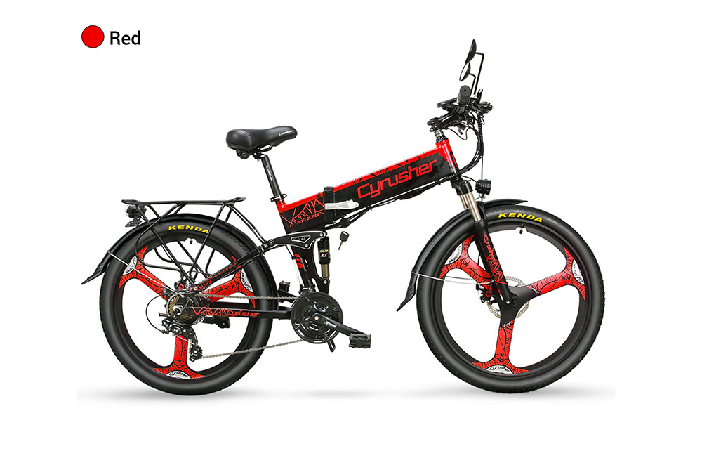 Cyrusher XF770 Folding Electric Bike 500W 48V 10 Ah Hidden Battery 7 Speed Mountain E-bike - Red