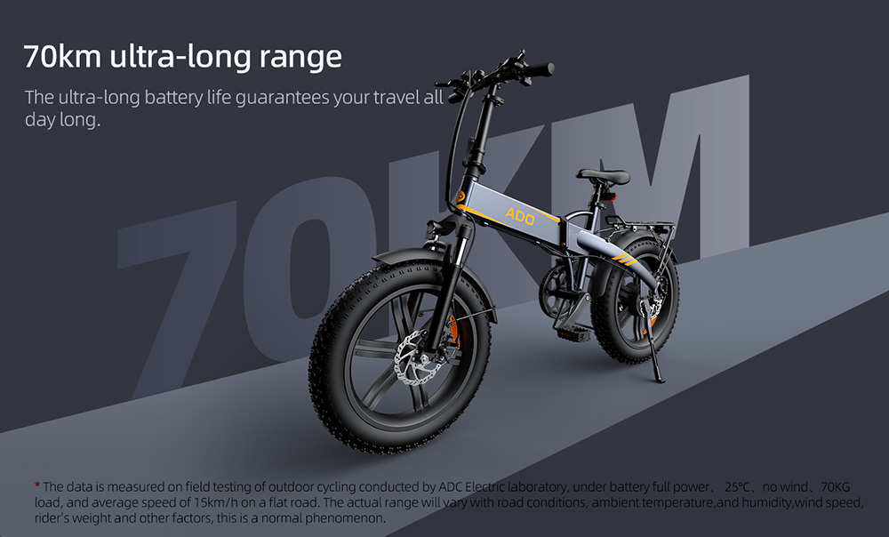 Bicicleta elétrica ADO A20F XE 250W quadro dobrável Engrenagens de 7 velocidades removível 10.4 AH bateria de íon de lítio E-bike - branca