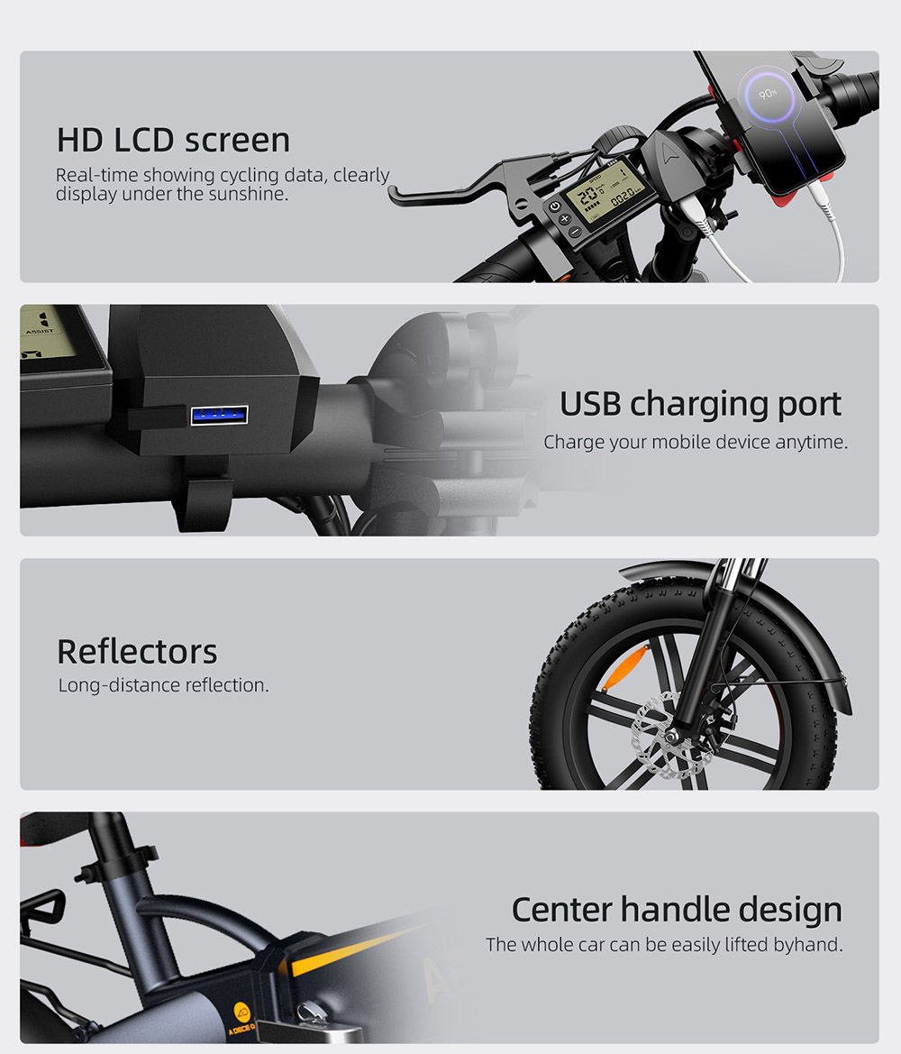 ADO A20F XE 250W Electric Bike Folding Frame 7-Speed Gears Removable 10.4 AH Lithium-Ion Battery E-bike - Black